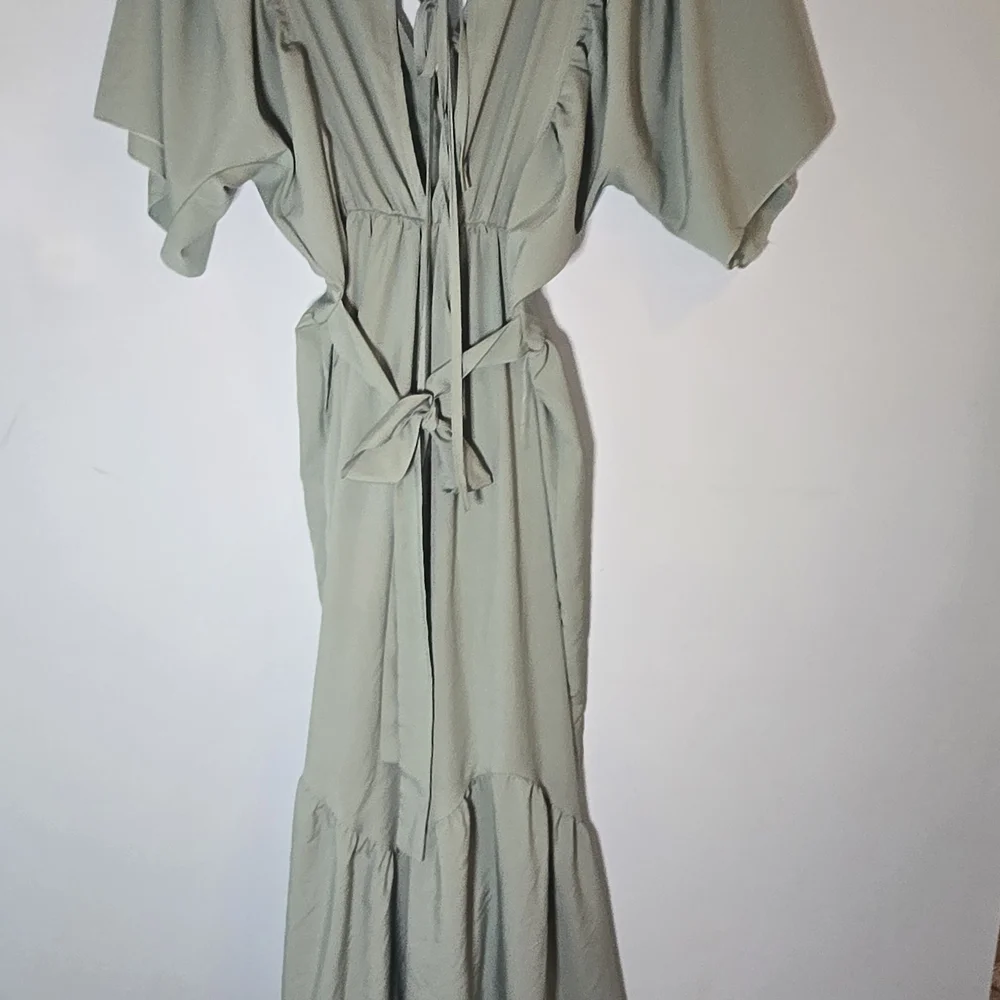 Sage Green Tie Back Maxi Dress Bohemian Holiday Festive Maternity - Picture 7 of 10